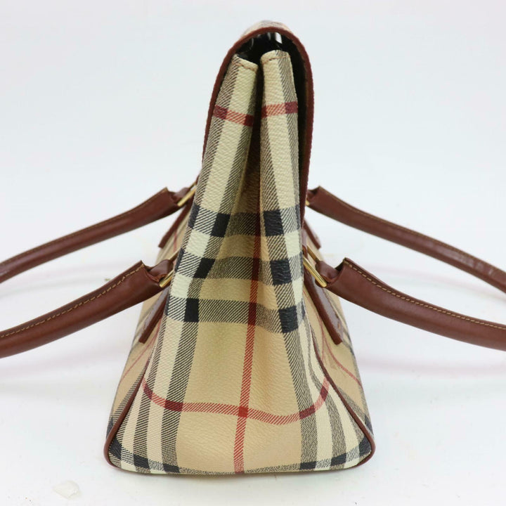 Indistinguishable  Burbe**y London Hand Bag Beige PVC (SHC1-15520)