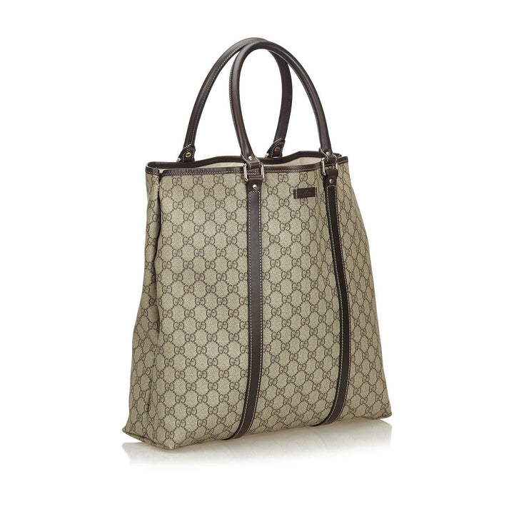 Pre-Loved G*G Brown Beige Coated Canvas Fabric GG Supreme Tote Bag Italy