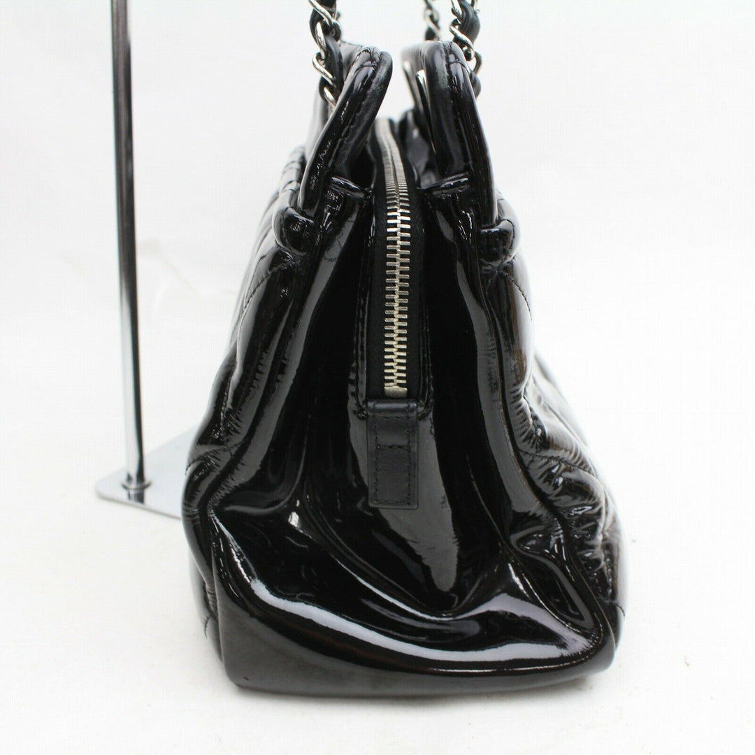 C*C Tote Bag Quilted Chain Tote Black Patent Leather (SHC1-15869)