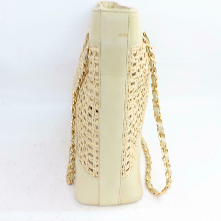 Brand Inspired C*C Tote Bag Triple Coco Chain Tote Cream Straw (SHC7-10106)