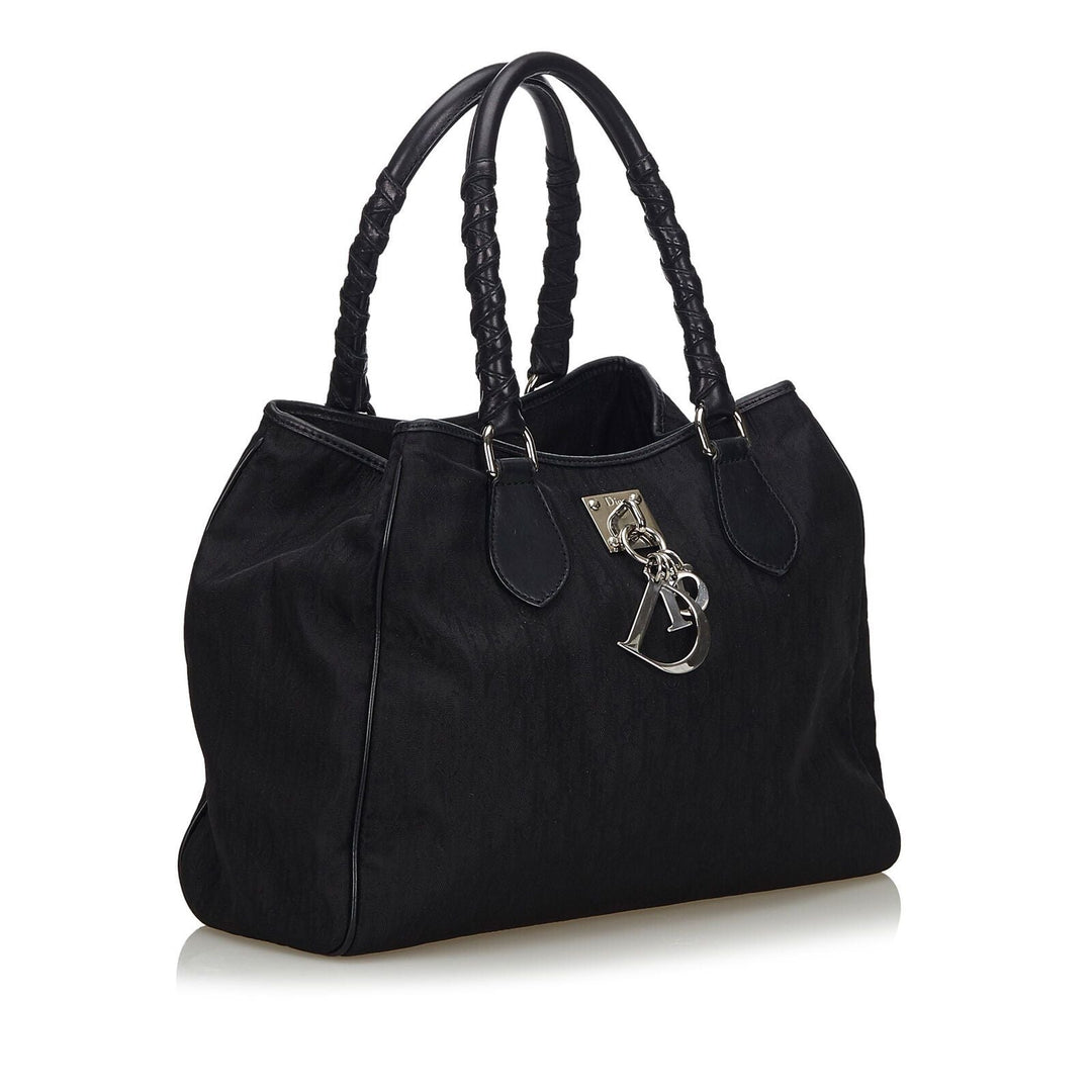 Pre-Loved Di**r Black Canvas Fabric Oblique Lovely Tote Bag Italy