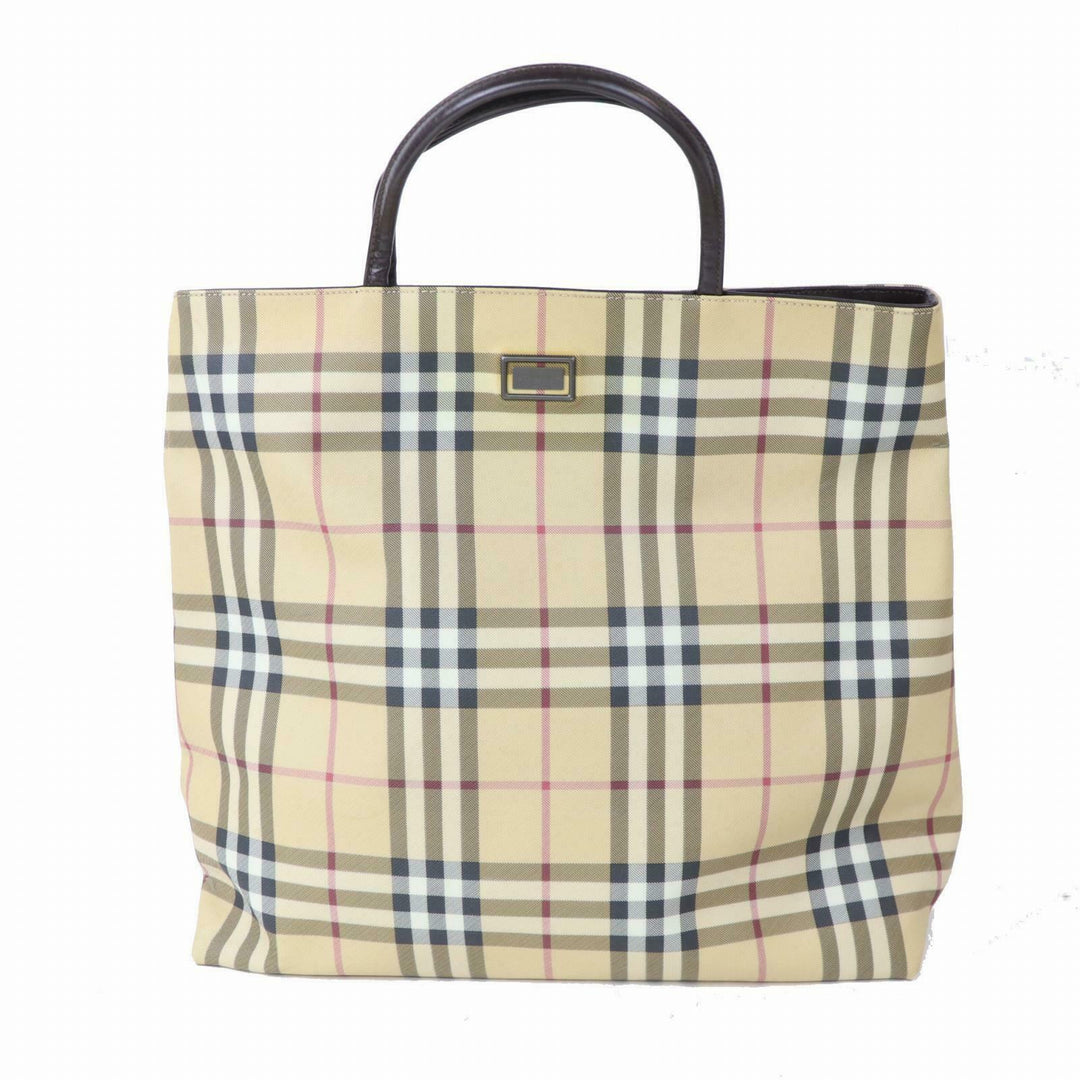 Indistinguishable  Burbe**y Hand Bag Beige PVC (SHC1-15161)