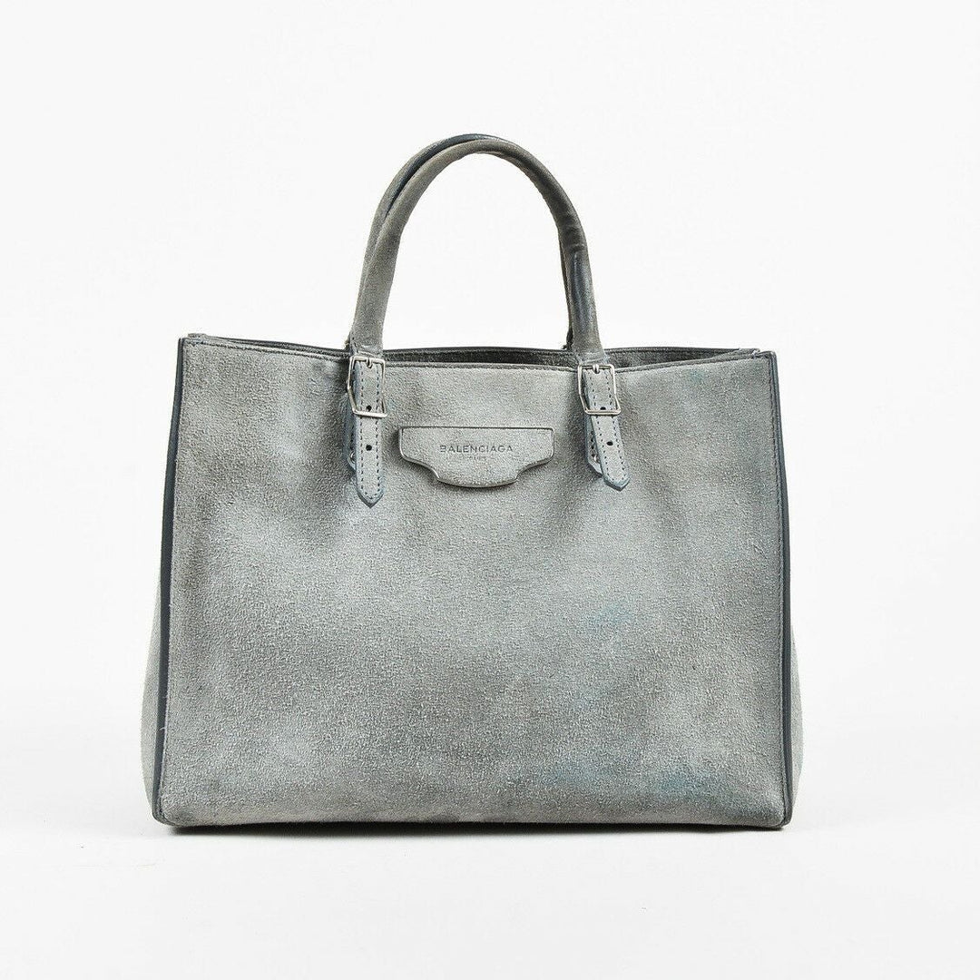 Balenciaga F/W 2015 Gray Suede Crossbody "Plate Papier A4" Tote Bag