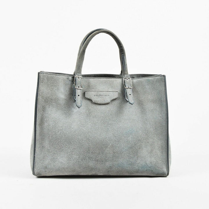 Balenciaga F/W 2015 Gray Suede Crossbody "Plate Papier A4" Tote Bag