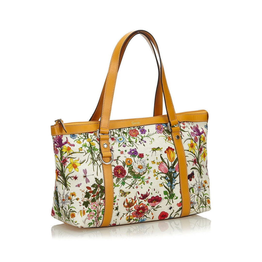 Pre-Loved G*G White Ivory Canvas Fabric Flora Abbey Tote Bag Italy
