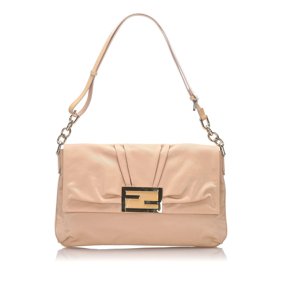 Pre-Loved Fendi Brown Beige Nylon Fabric Mia Shoulder Bag Italy