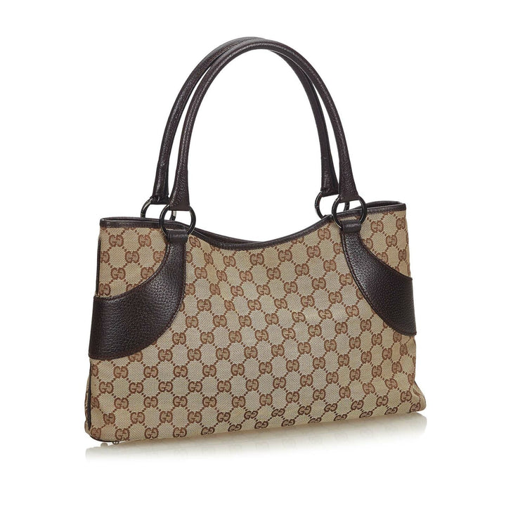 Pre-Loved G*G Brown Canvas Fabric GG Tote Bag Italy