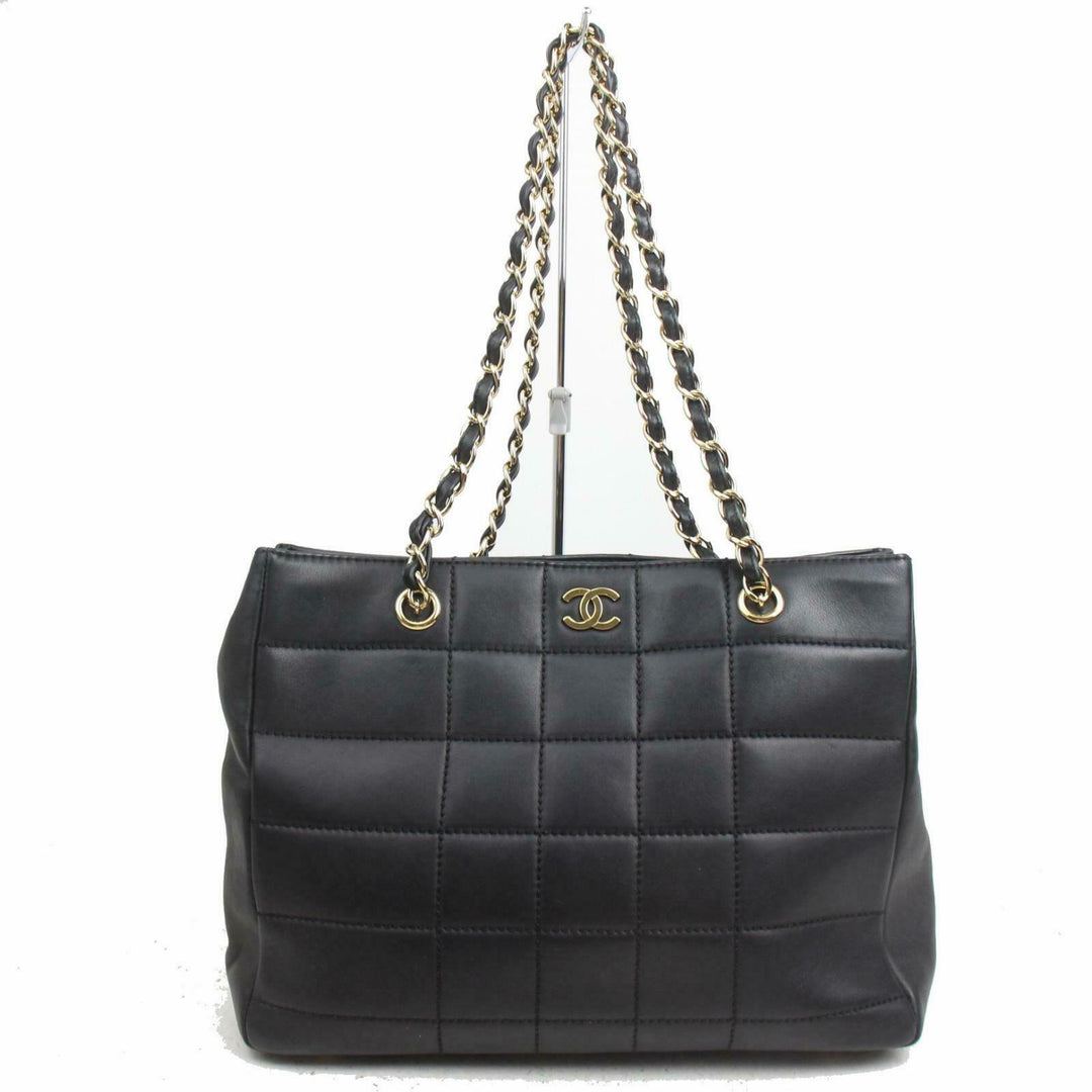 C*C Tote Bag Chocolate Bar Chain Tote Black Lamb Skin