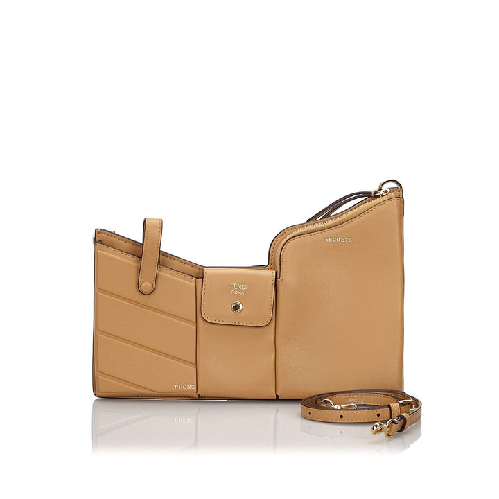 Pre-Loved Fendi Brown Beige Others Leather 3 Pockets Mini Crossbody Bag Italy