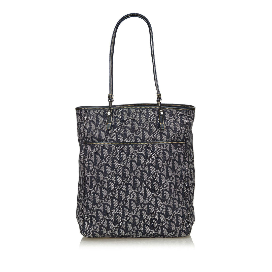 Pre-Loved Di**r Gray Canvas Fabric Oblique Tote Bag Italy
