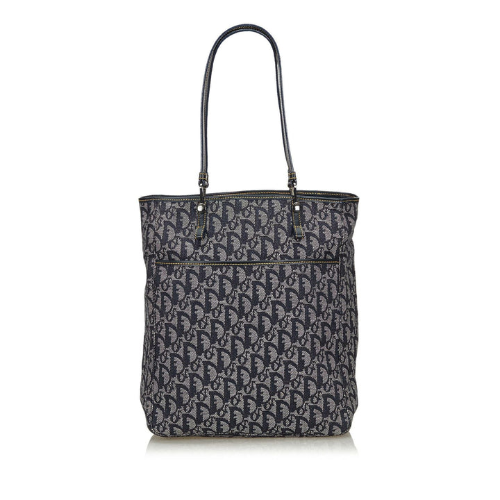 Pre-Loved Di**r Gray Canvas Fabric Oblique Tote Bag Italy