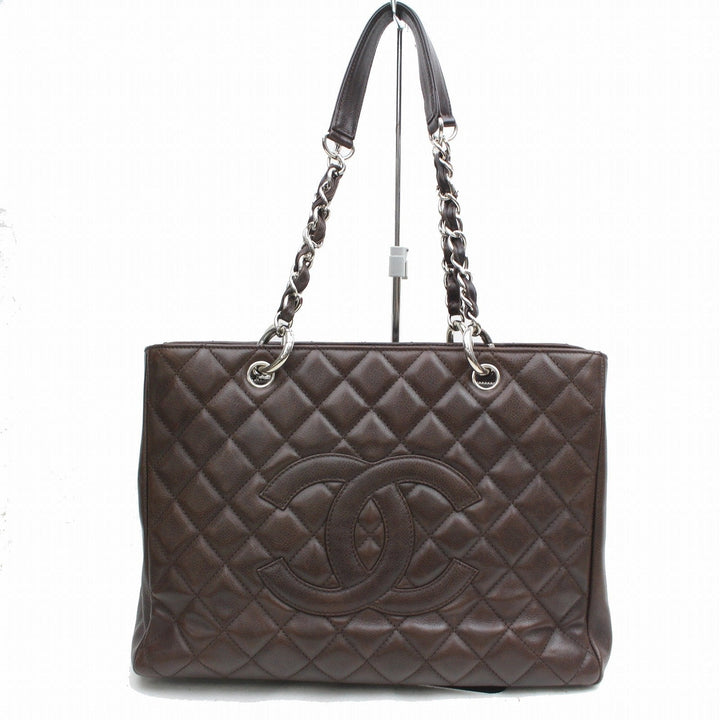 C*C Shoulder Bag Quilted Chain Tote Gst Brown Caviar Skin (SHC1-15702)