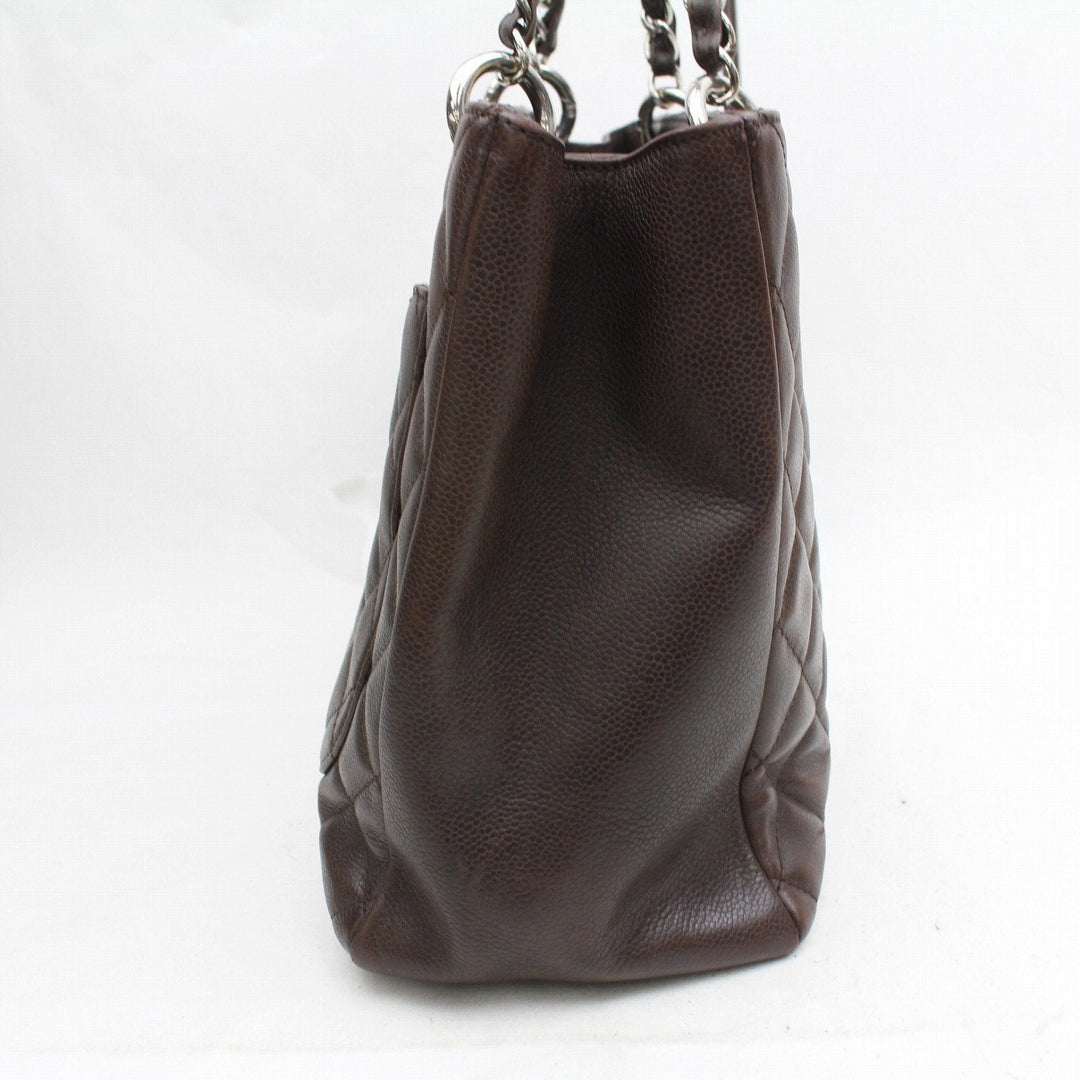 C*C Shoulder Bag Quilted Chain Tote Gst Brown Caviar Skin (SHC1-15702)