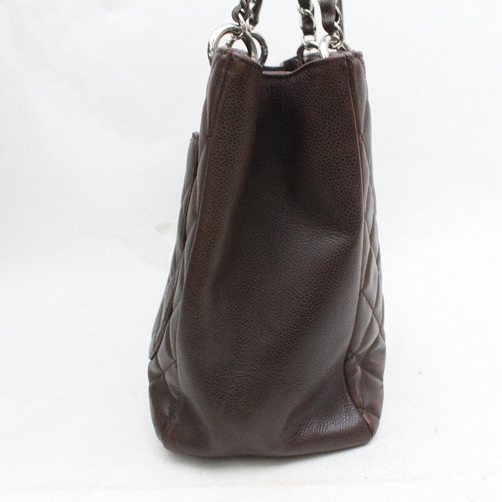 C*C Shoulder Bag Quilted Chain Tote Gst Brown Caviar Skin (SHC1-15702)