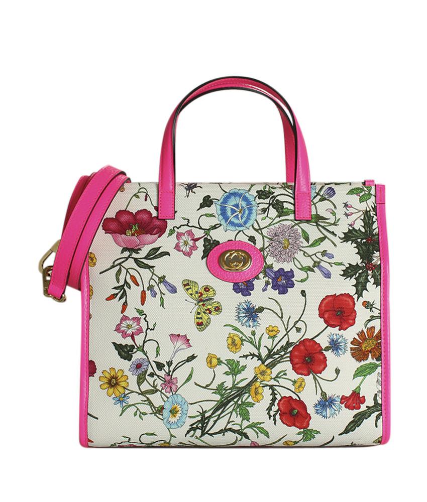 G*G 550141 Medium Flora Multi-Color Canvas & Pink Leather 2- Way Bag