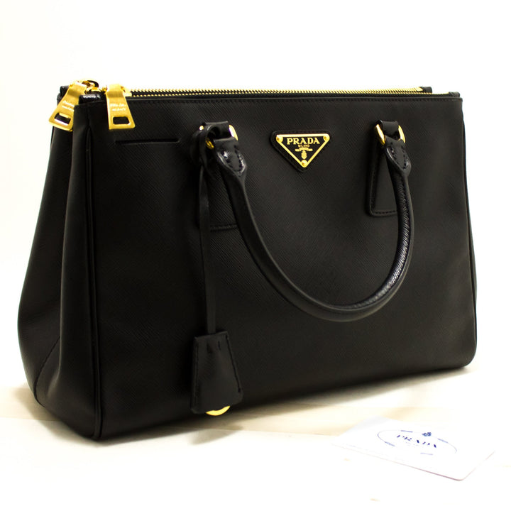 Prada Black Saffiano Lux Galleria Double Zip Tote (SHB-10126)