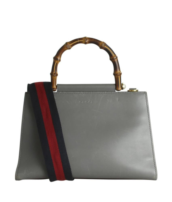 G*G 459076 Nymphaea Bamboo Top Handle Grey Leather Shoulder Bag