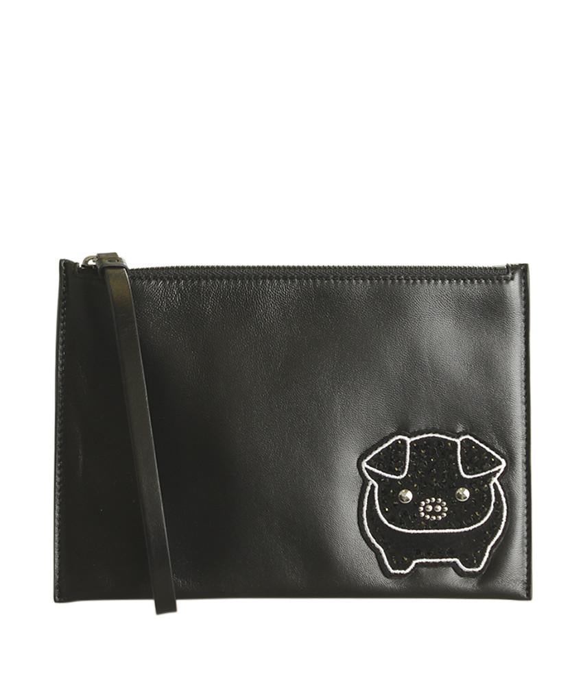 Lanvin Embroidered Clutch Black Leather Clutch