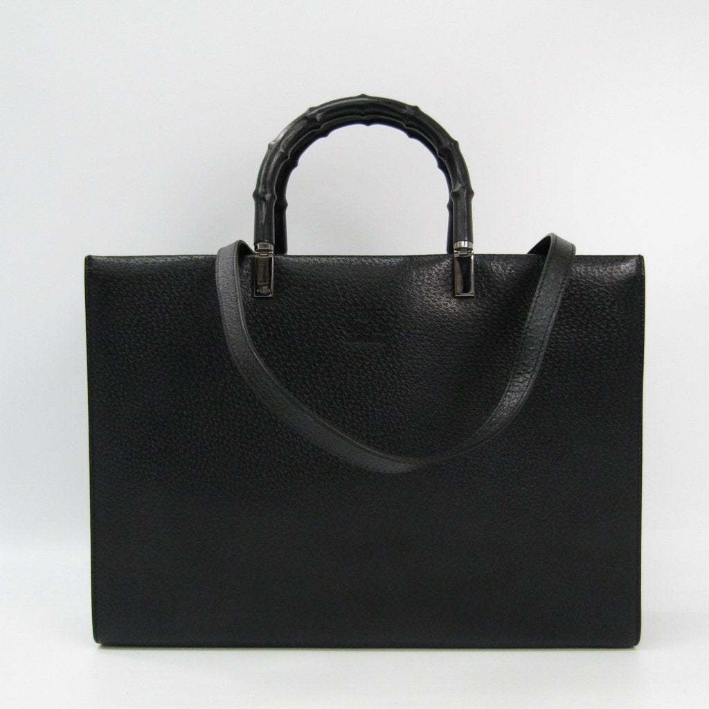 G*G Black Leather Bamboo Tote (SHA-36291)