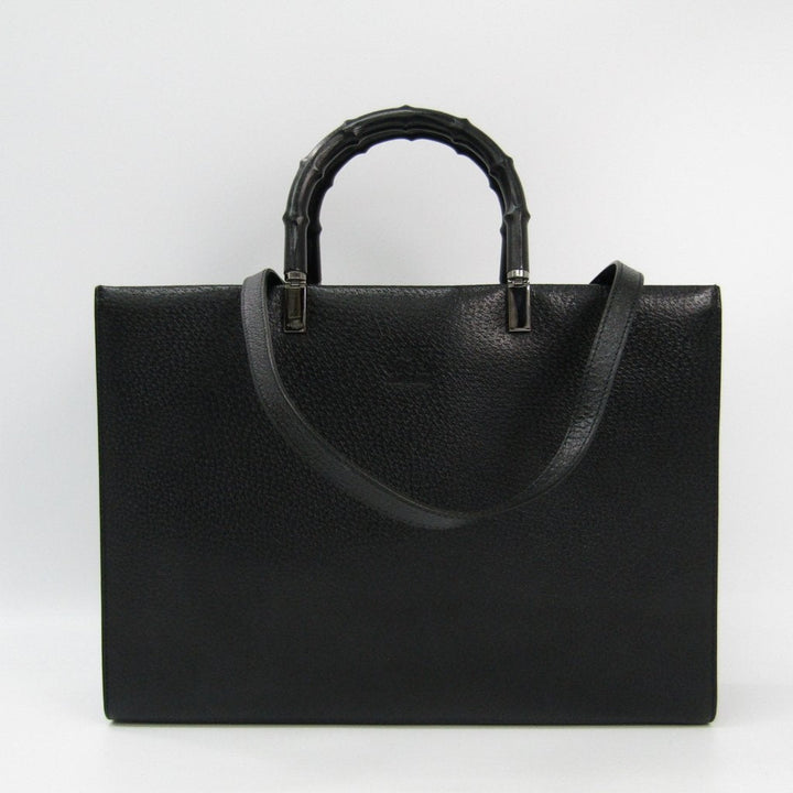 G*G Black Leather Bamboo Tote (SHA-36291)