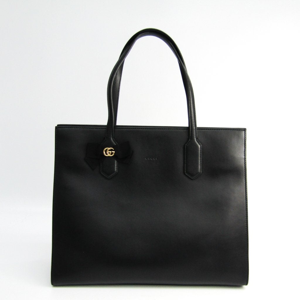 G*G Black Leather GG Shopping Tote (SHA-26742)