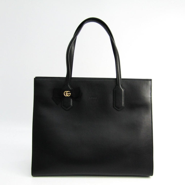 G*G Black Leather GG Shopping Tote (SHA-26742)