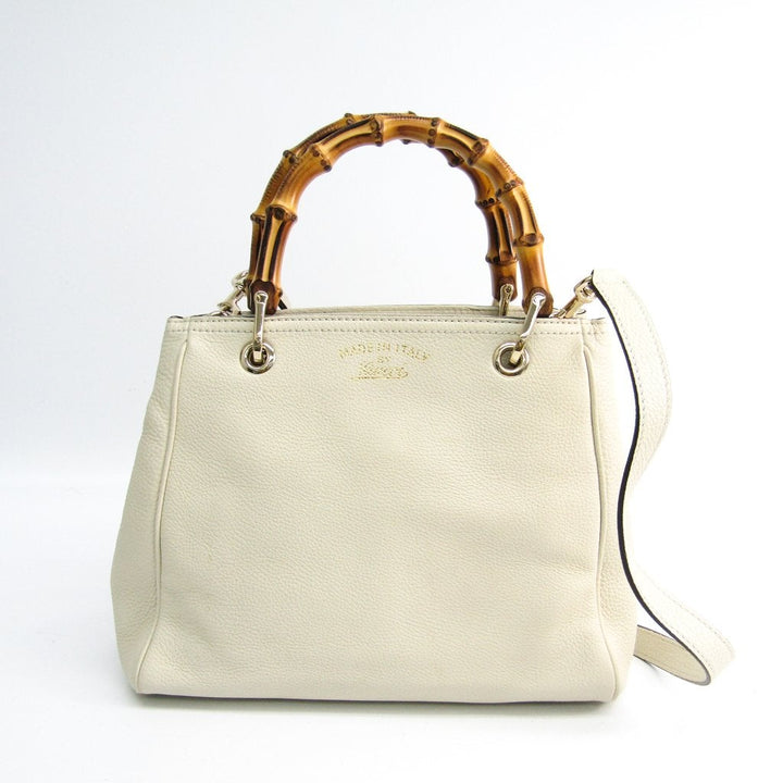 G*G White Leather Bamboo Shopper Tote Medium (SHA-28857)