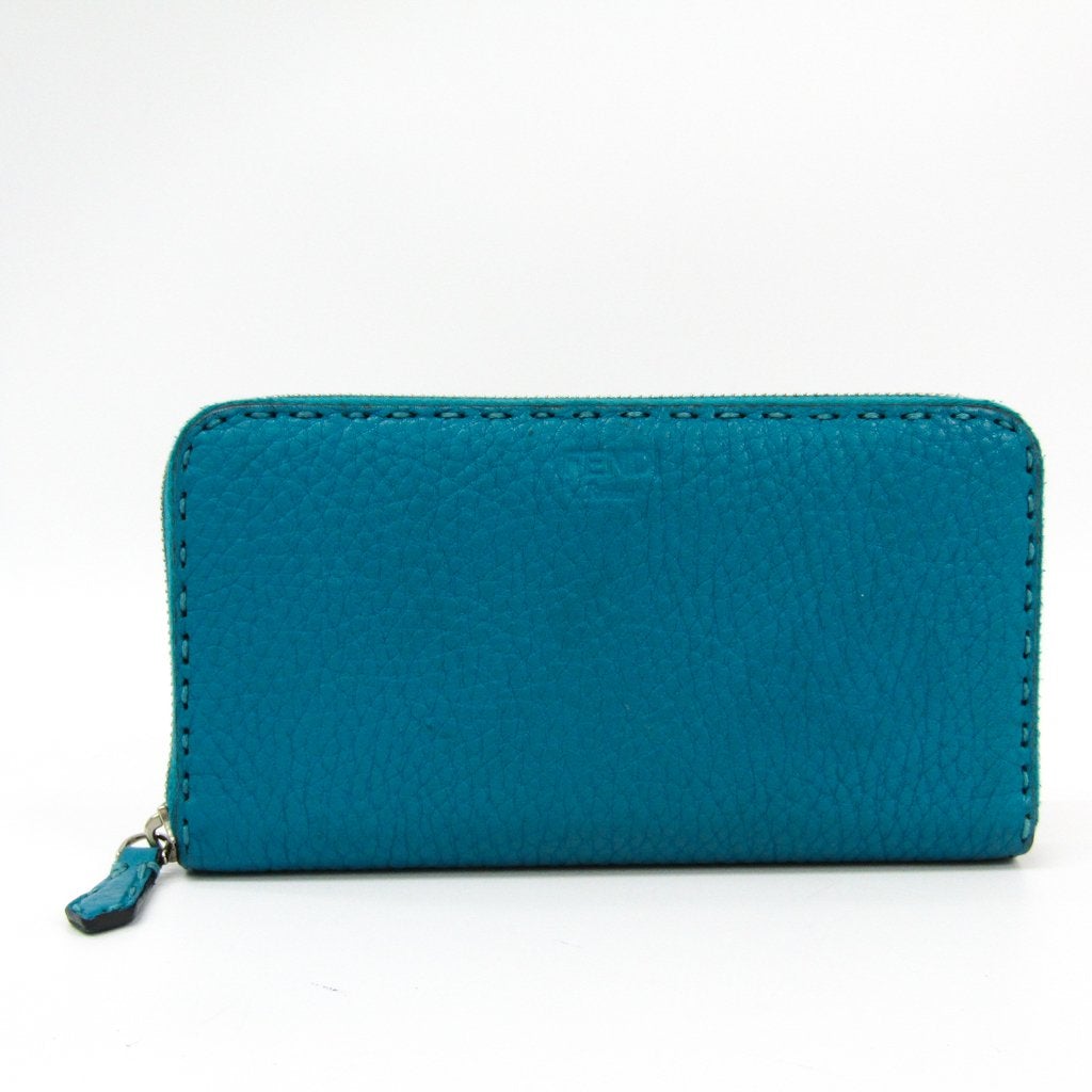 Fendi Blue Leather Zip Around Selleria Wallet  (SHA-21195)