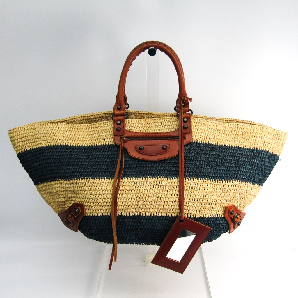 Balenciaga Raffia Straw Panier Leather Basket Tote (SHA-43851)