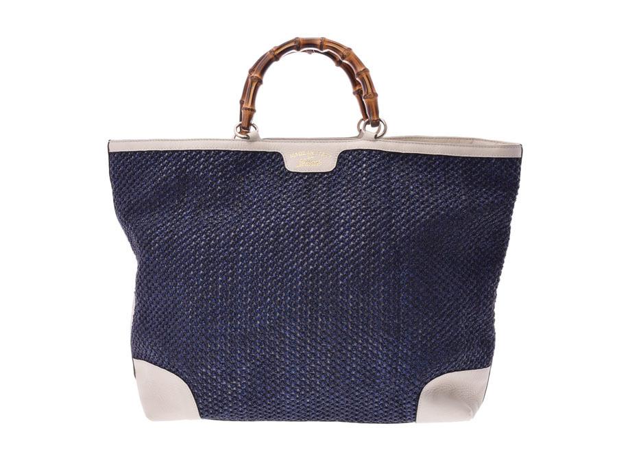 G*G Blue Straw Bamboo Shopper Tote (SHA-24587)