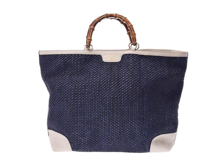 G*G Blue Straw Bamboo Shopper Tote (SHA-24587)