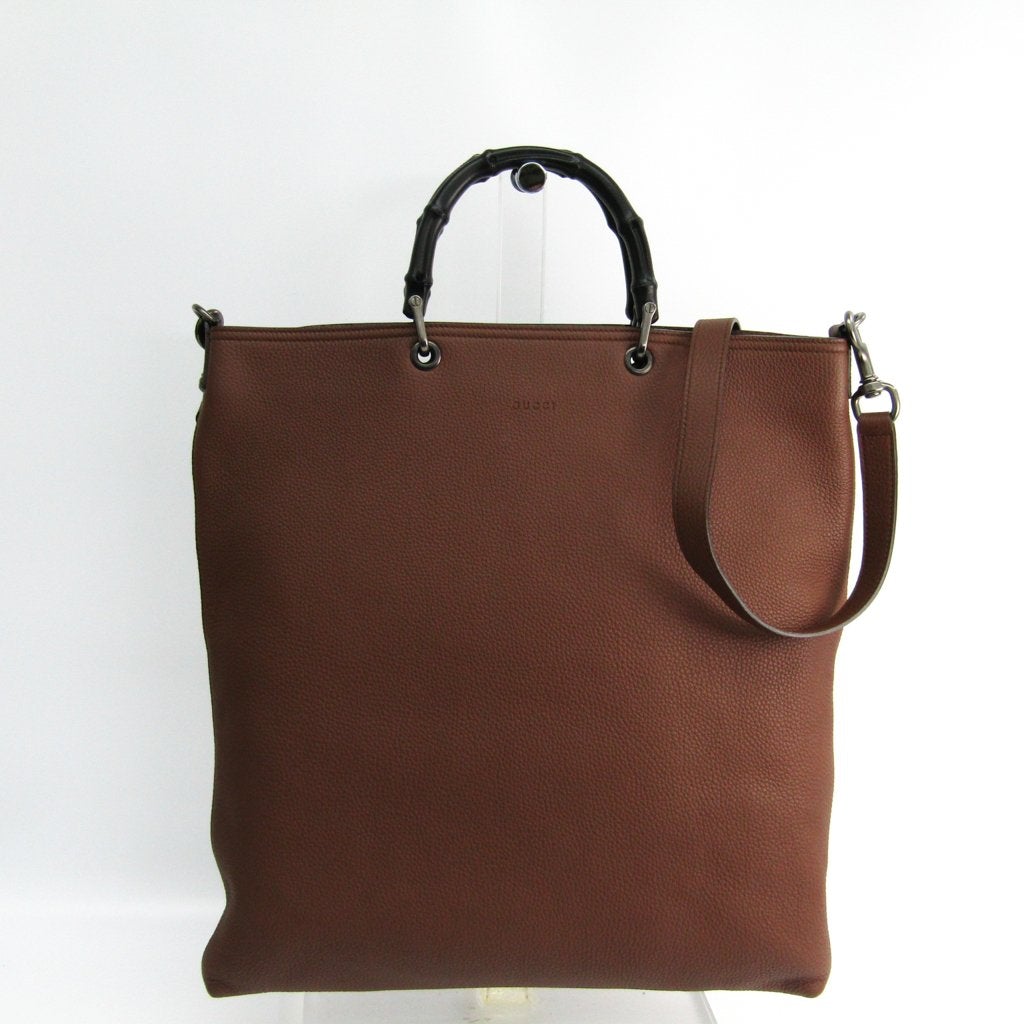 G*G Brown Leather Bamboo Tote Bag (SHA16724)