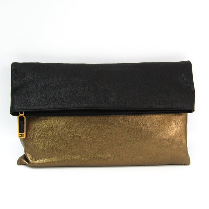 Fendi Gold/Black Leather Chameleon Fold-Over Clutch (SHA-12056)