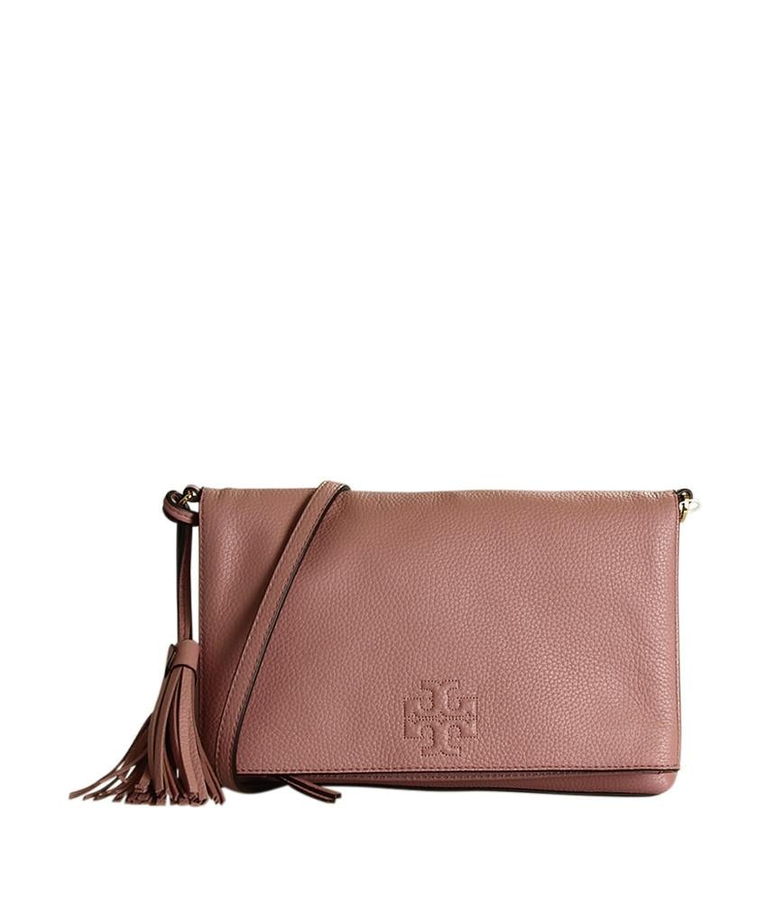 Tory Burch Thea Fold Pink Leather Crossbody Bag