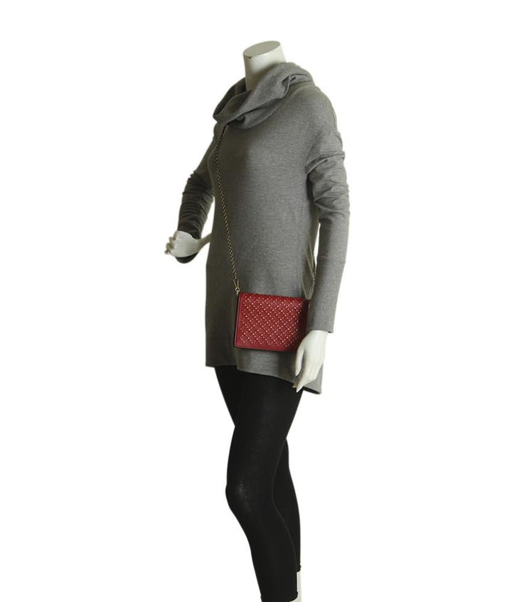 Bottega Veneta Micro Studded Red Leather Crossbody Bag