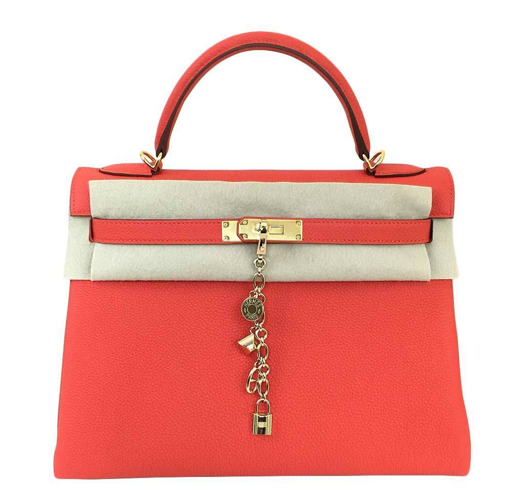 Hermès Kelly 32 Capucine Togo Bag GHW