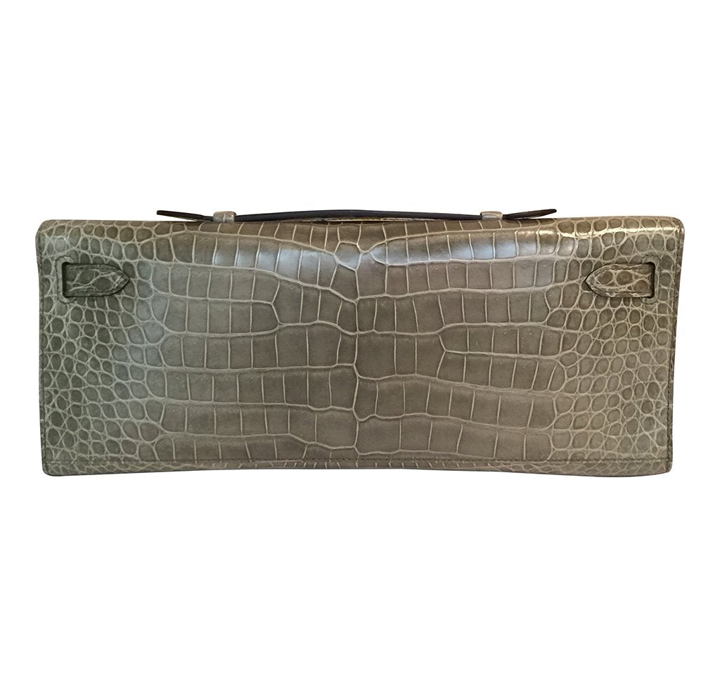 Hermès Kelly Cut Gris Tourterelle Porosus Crocodile GHW