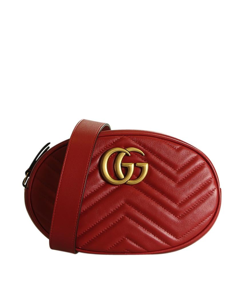G*G Marmont Red Chevron Leather Belt Waist Bag
