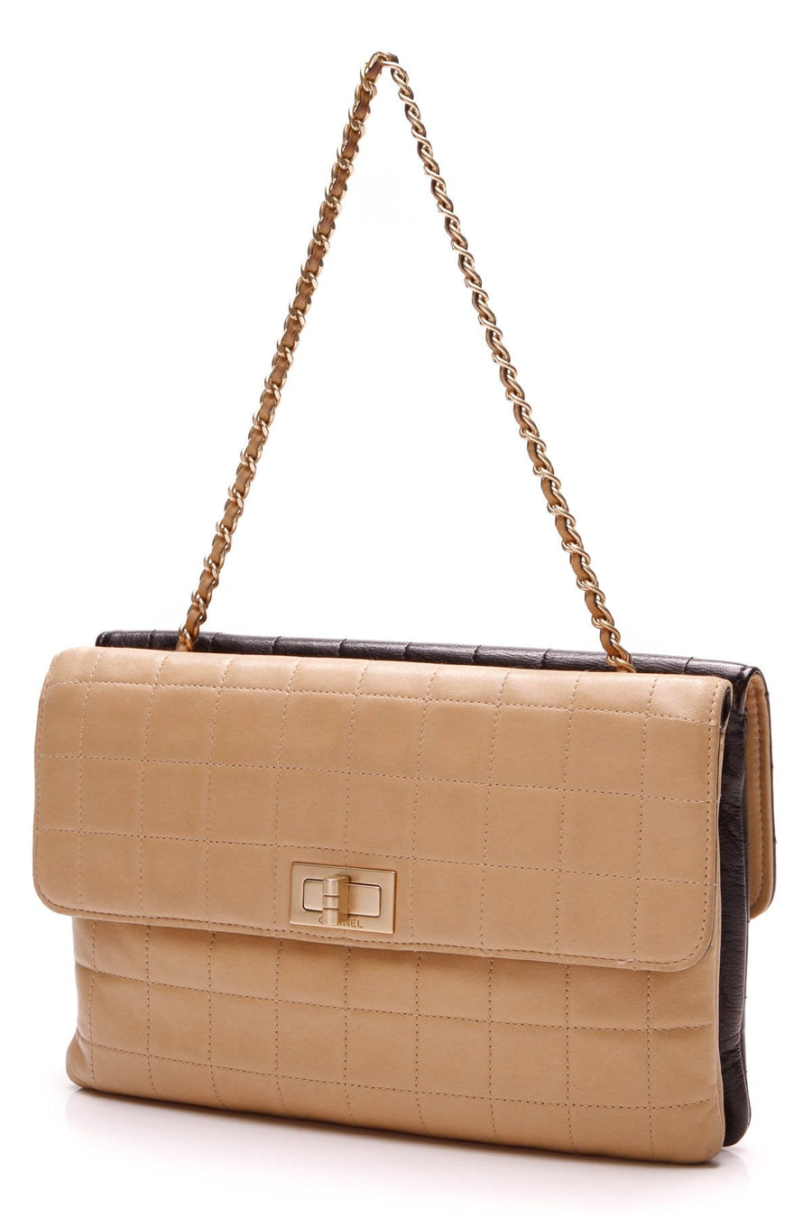 Double Face Flap Bag - Beige & Black Lambskin