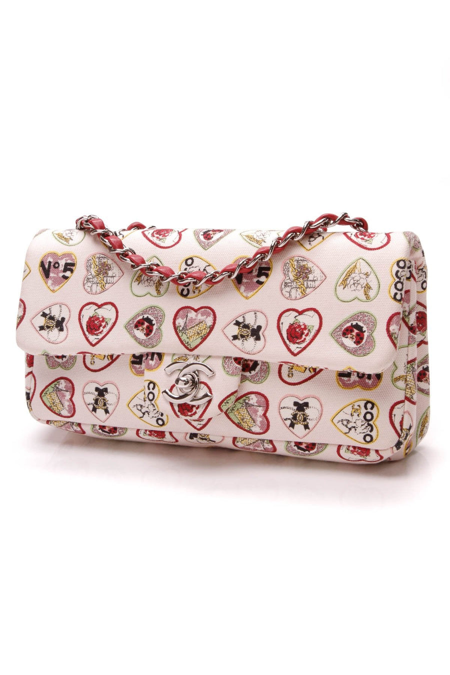 Heart Charms Print Flap Bag - Pink Canvas
