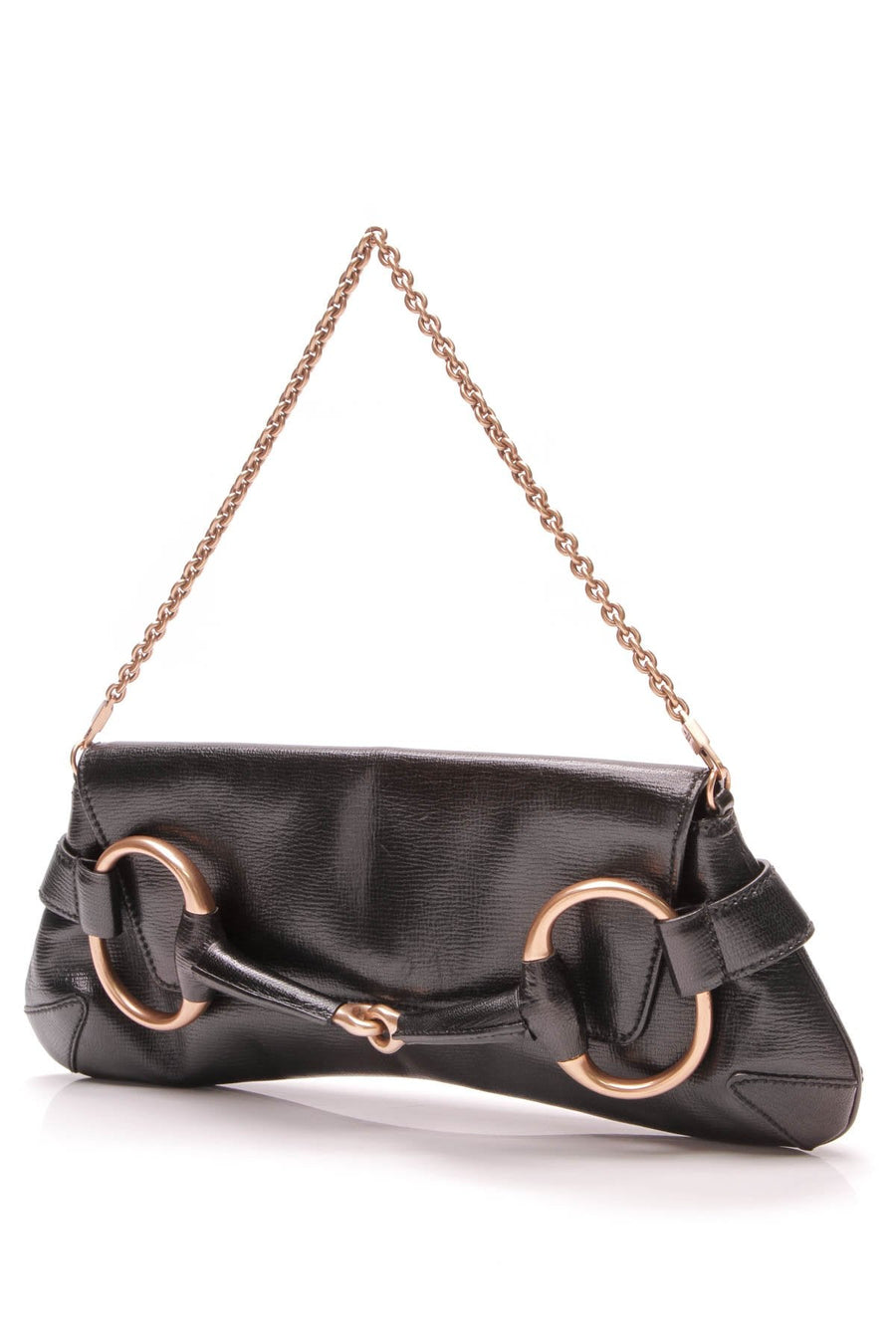 Horsebit Large Clutch Bag - Black Leather