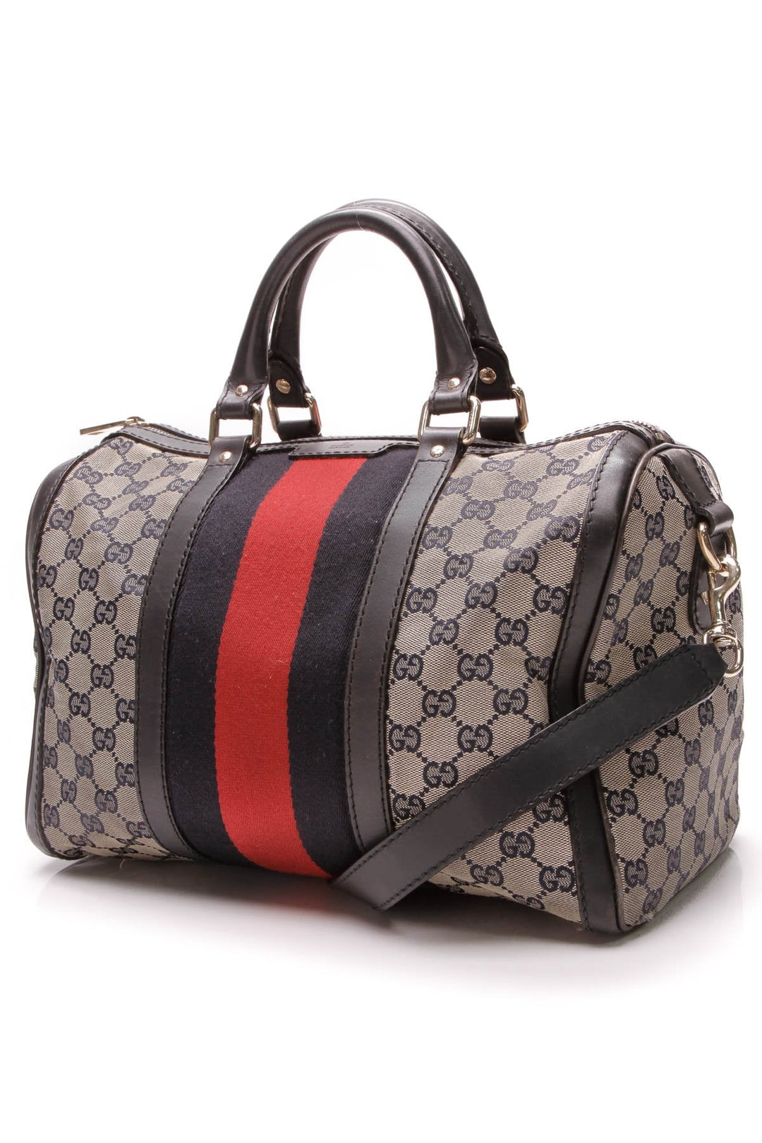 Vintage Web Boston Bag - Navy Signature Canvas