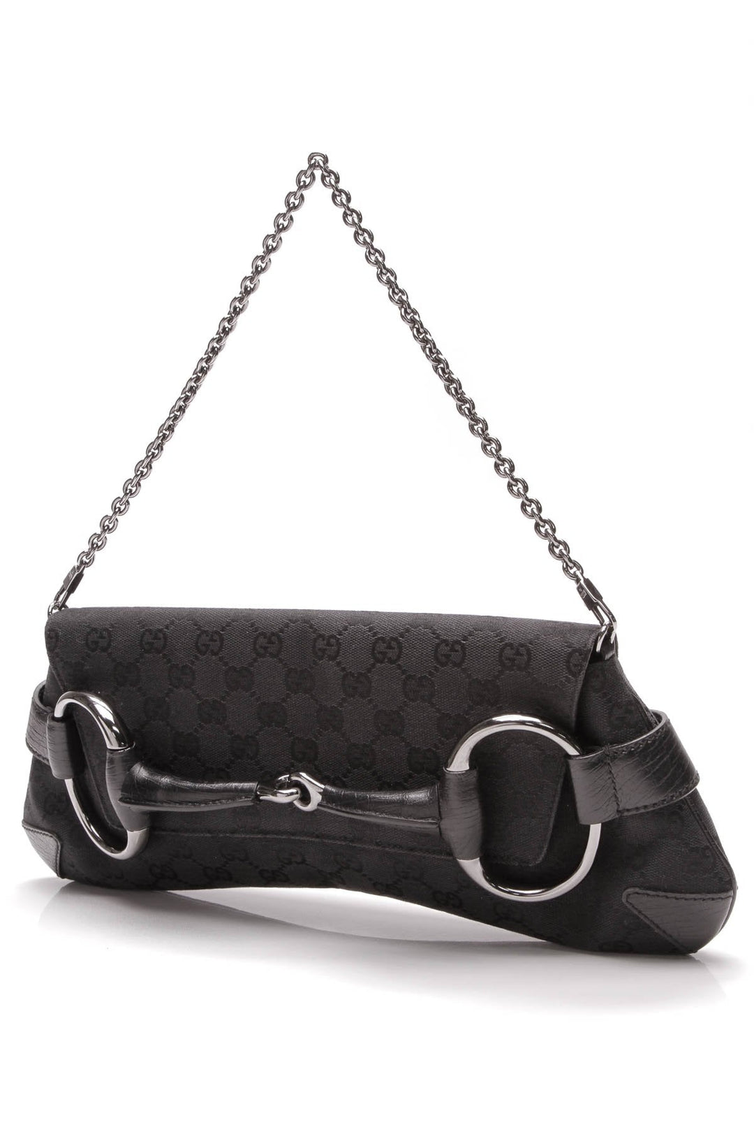 Horsebit Chain Large Clutch Bag - Black Signature Canvas