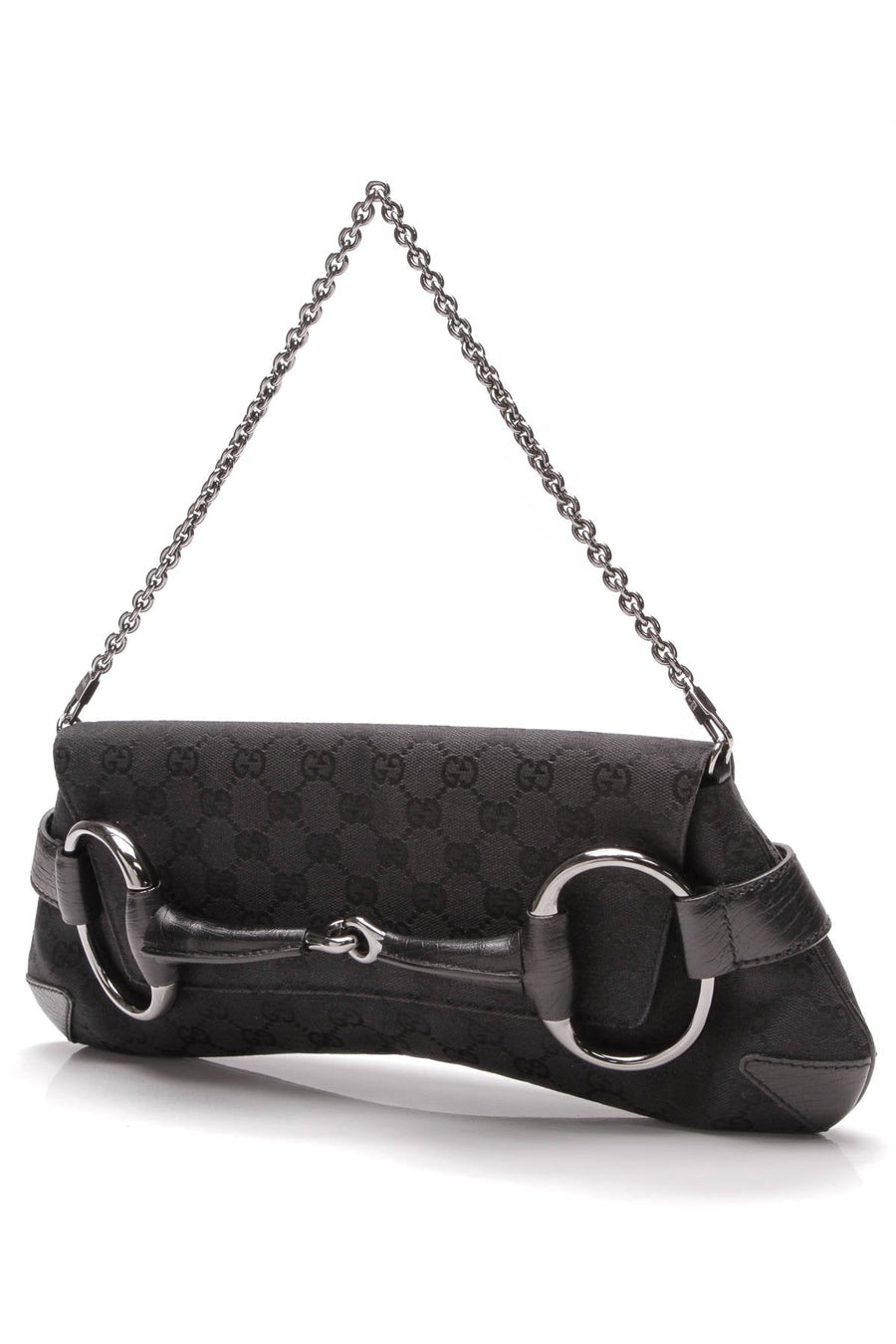 Horsebit Chain Large Clutch Bag - Black Signature Canvas