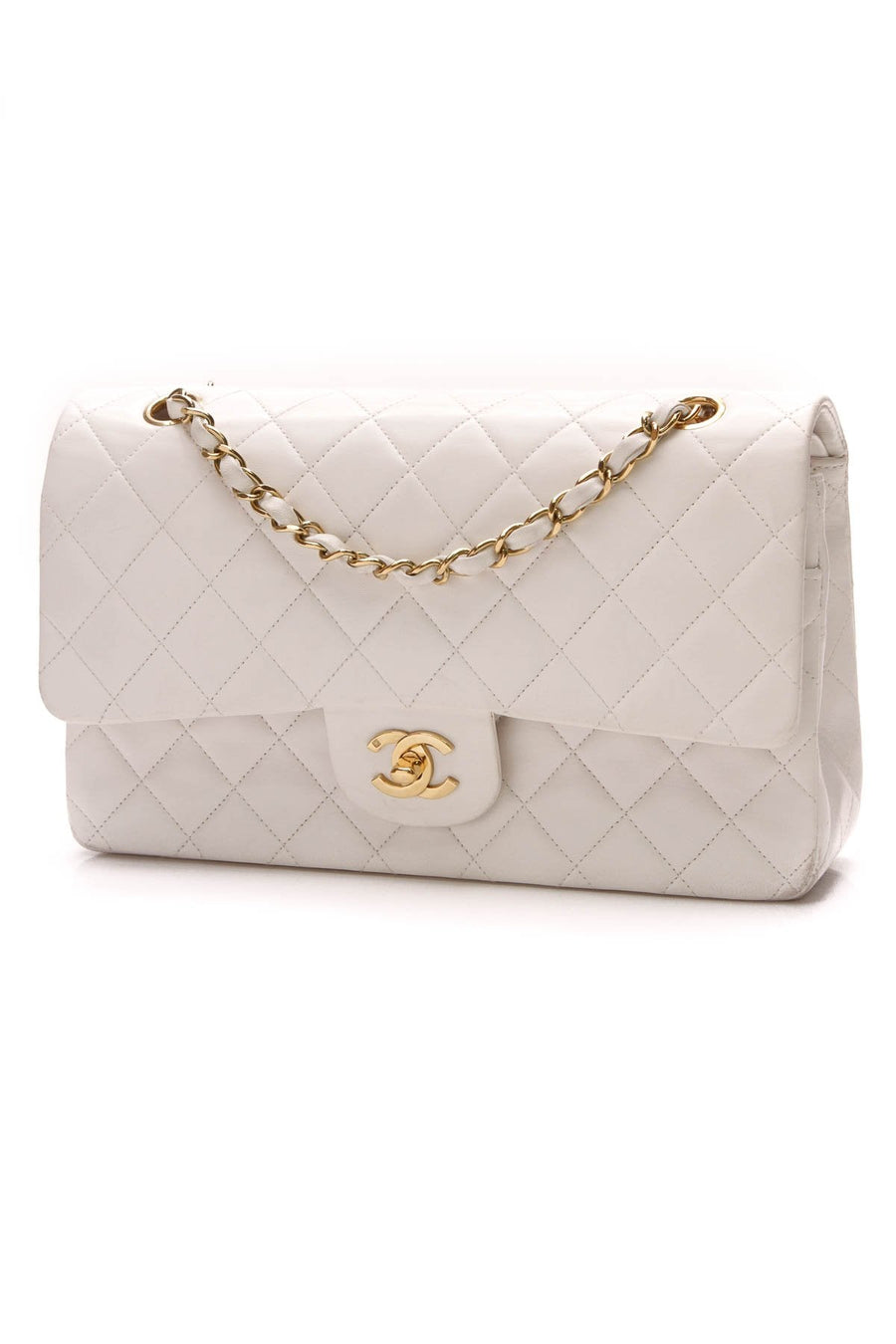 Vintage Classic Double Flap Bag - Medium White Lambskin