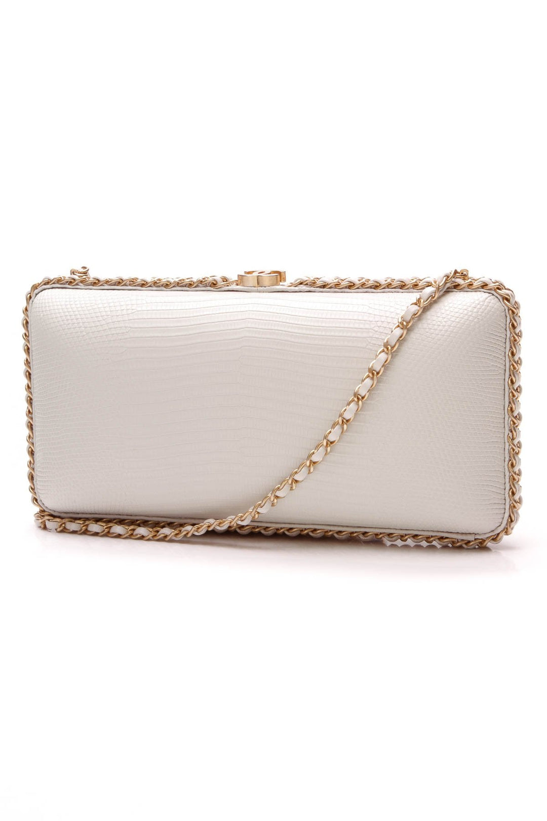Small Chain Around Clutch Bag - White Lizard