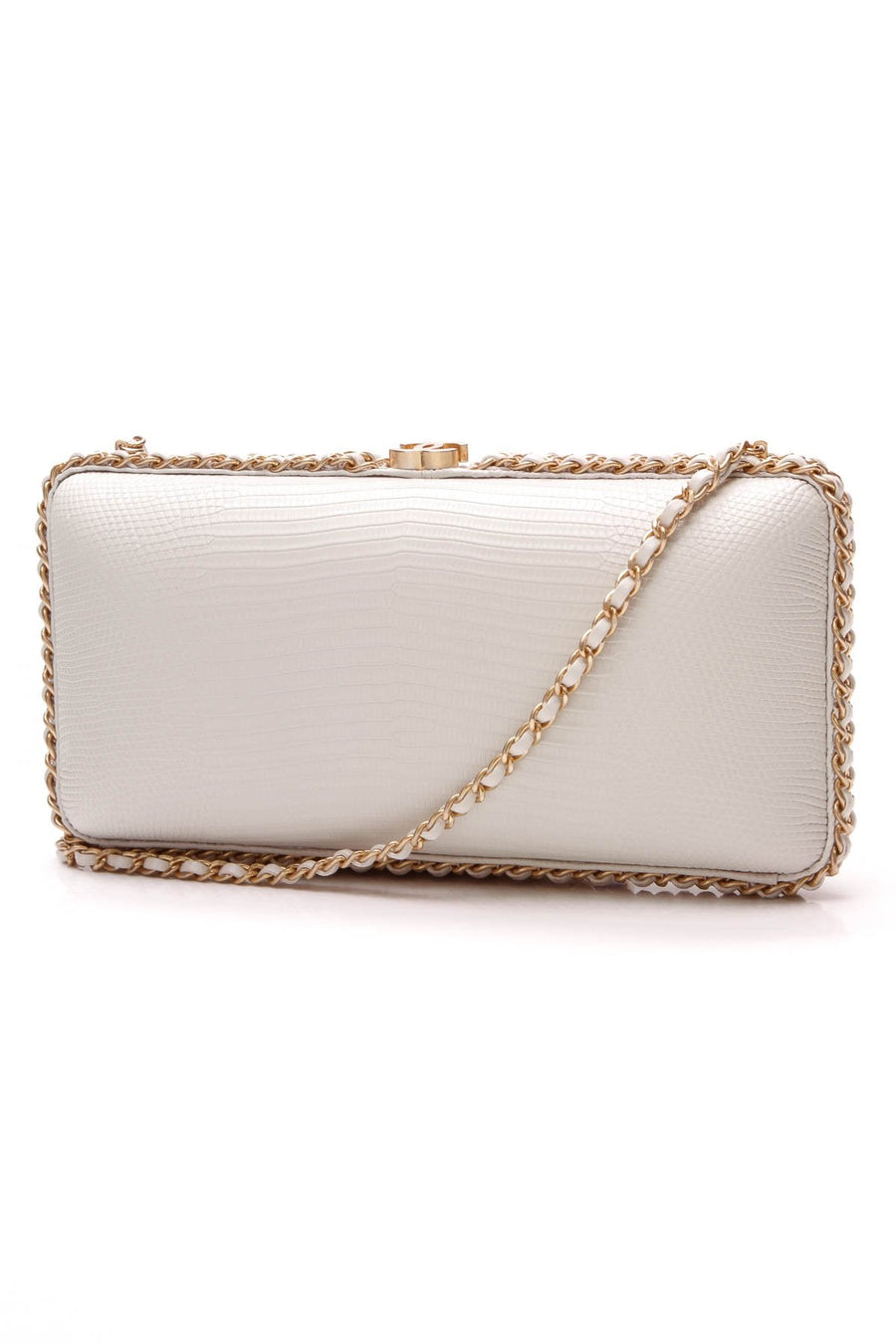 Small Chain Around Clutch Bag - White Lizard