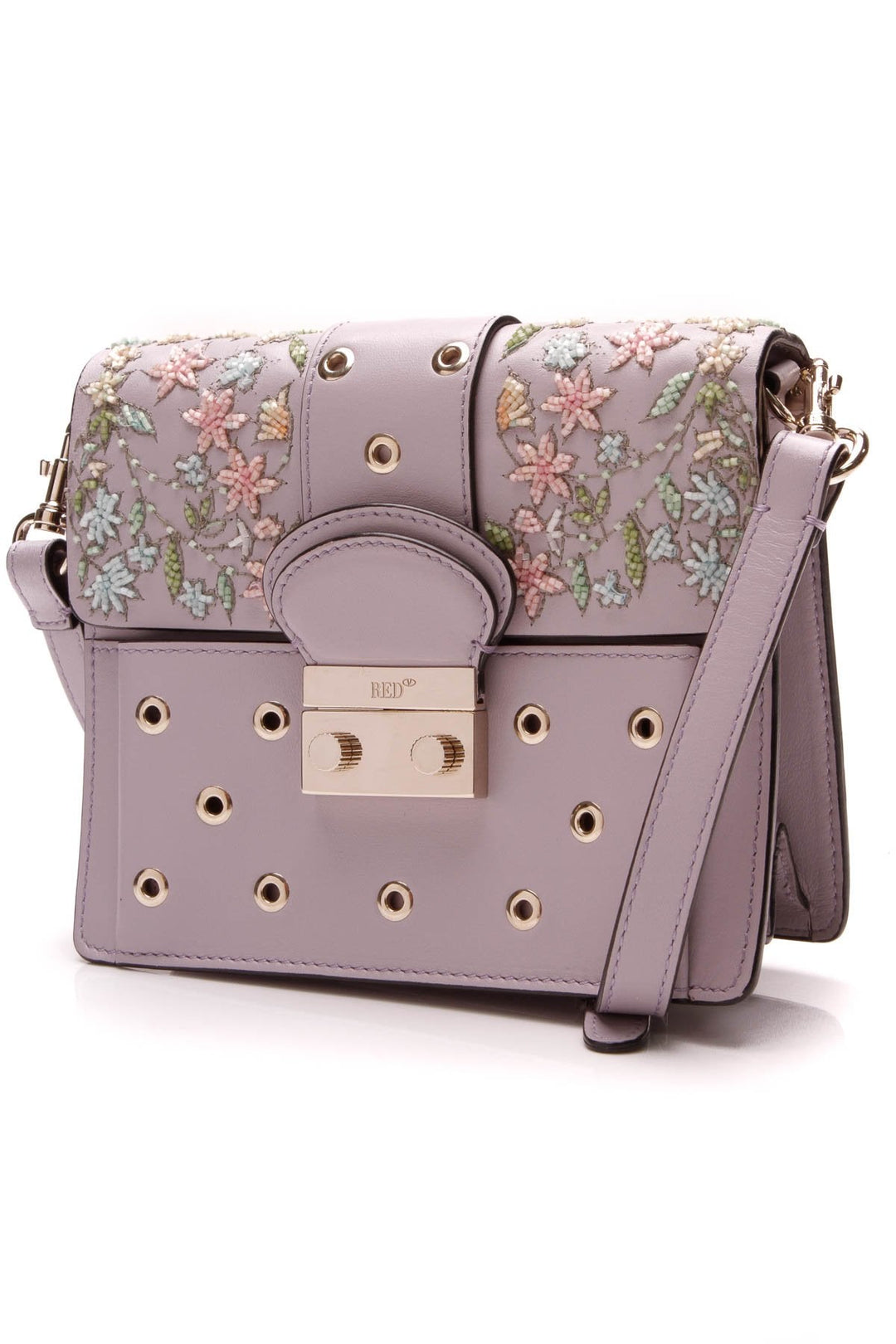Floral Embellished Crossbody Bag - Light Purple
