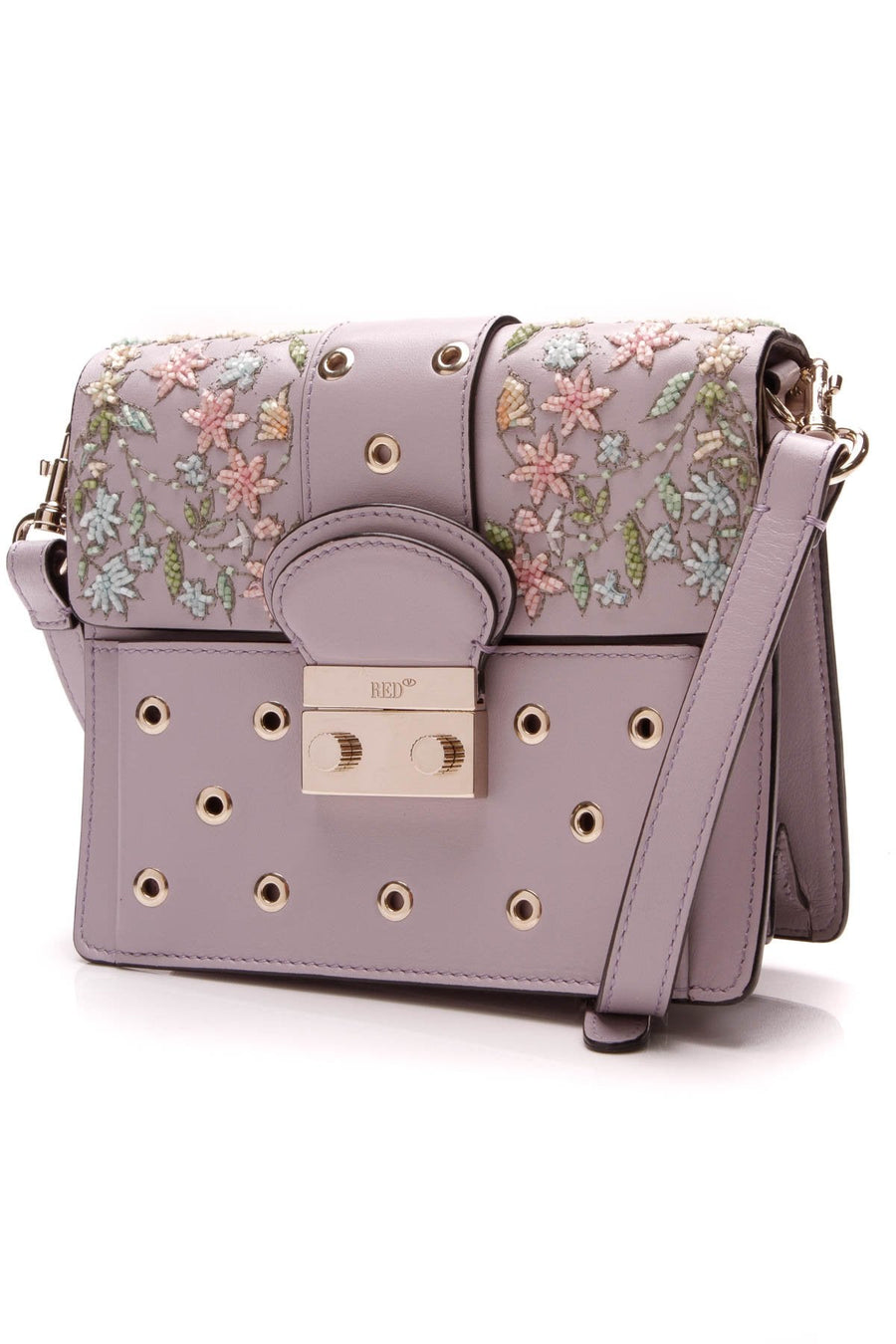 Floral Embellished Crossbody Bag - Light Purple