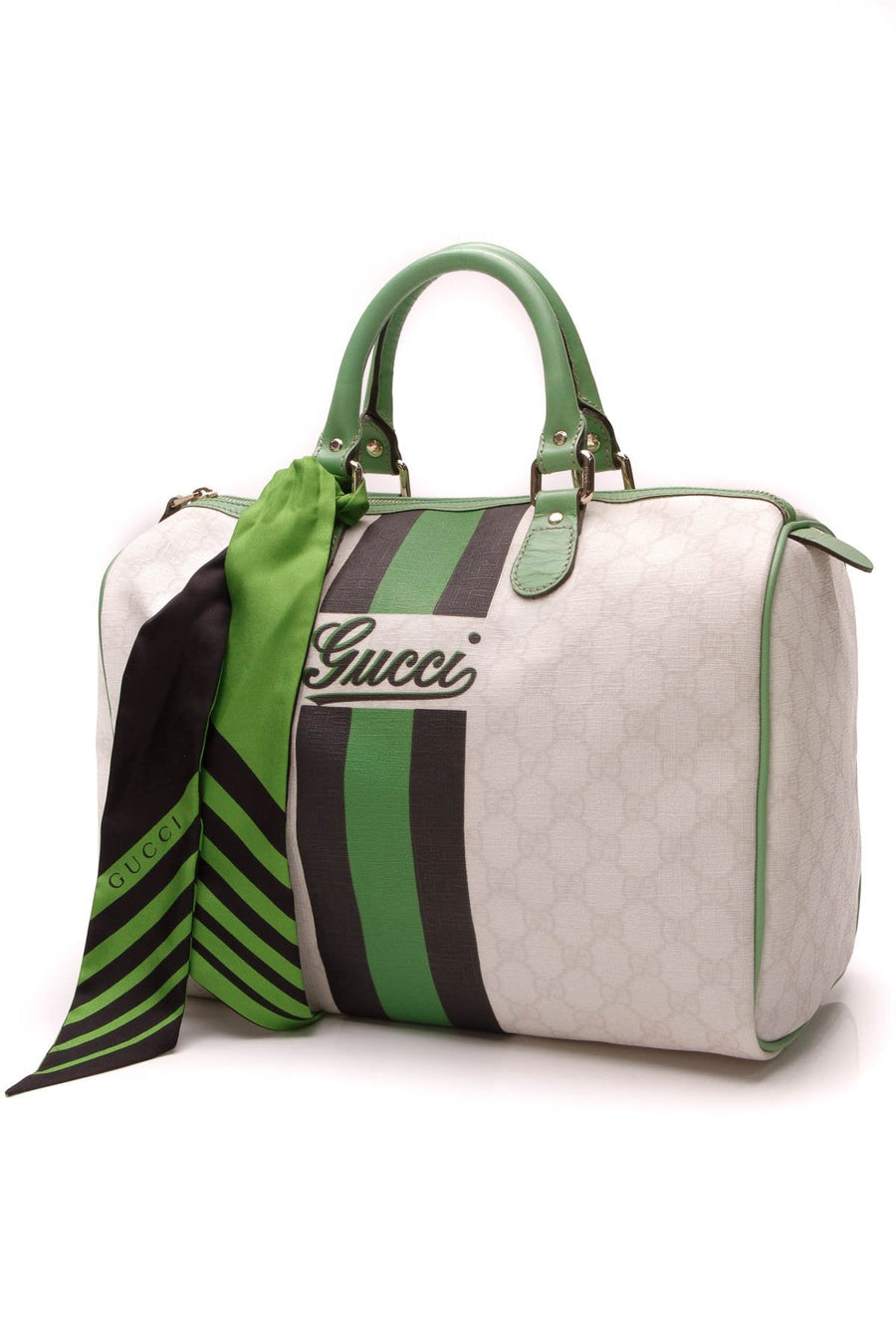 Medium Joy Boston Bag - Ivory/Green Supreme Canvas